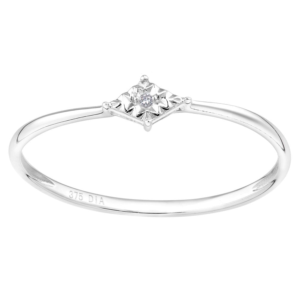 SPARKLD 9ct White Gold 0.01ct Diamond Engagement Ring