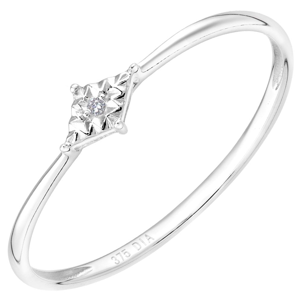 SPARKLD 9ct White Gold 0.01ct Diamond Engagement Ring