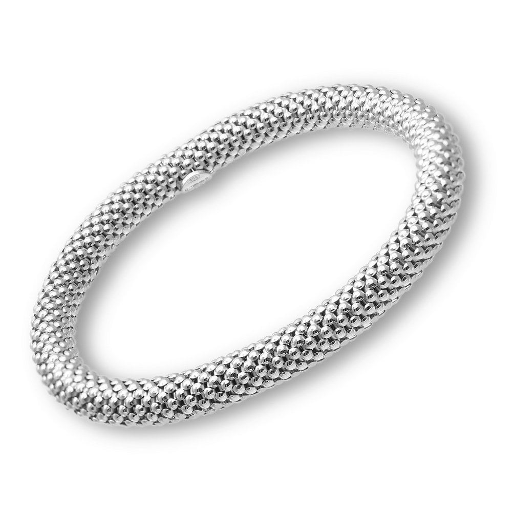SPARKLD Rhodium Plated Silver Beaded Link Stretch Bracelet 19 cm long