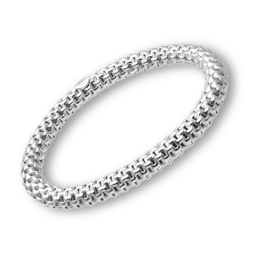 SPARKLD Rhodium Plated Silver Brick Link Stretch Bracelet of Length 19 cm