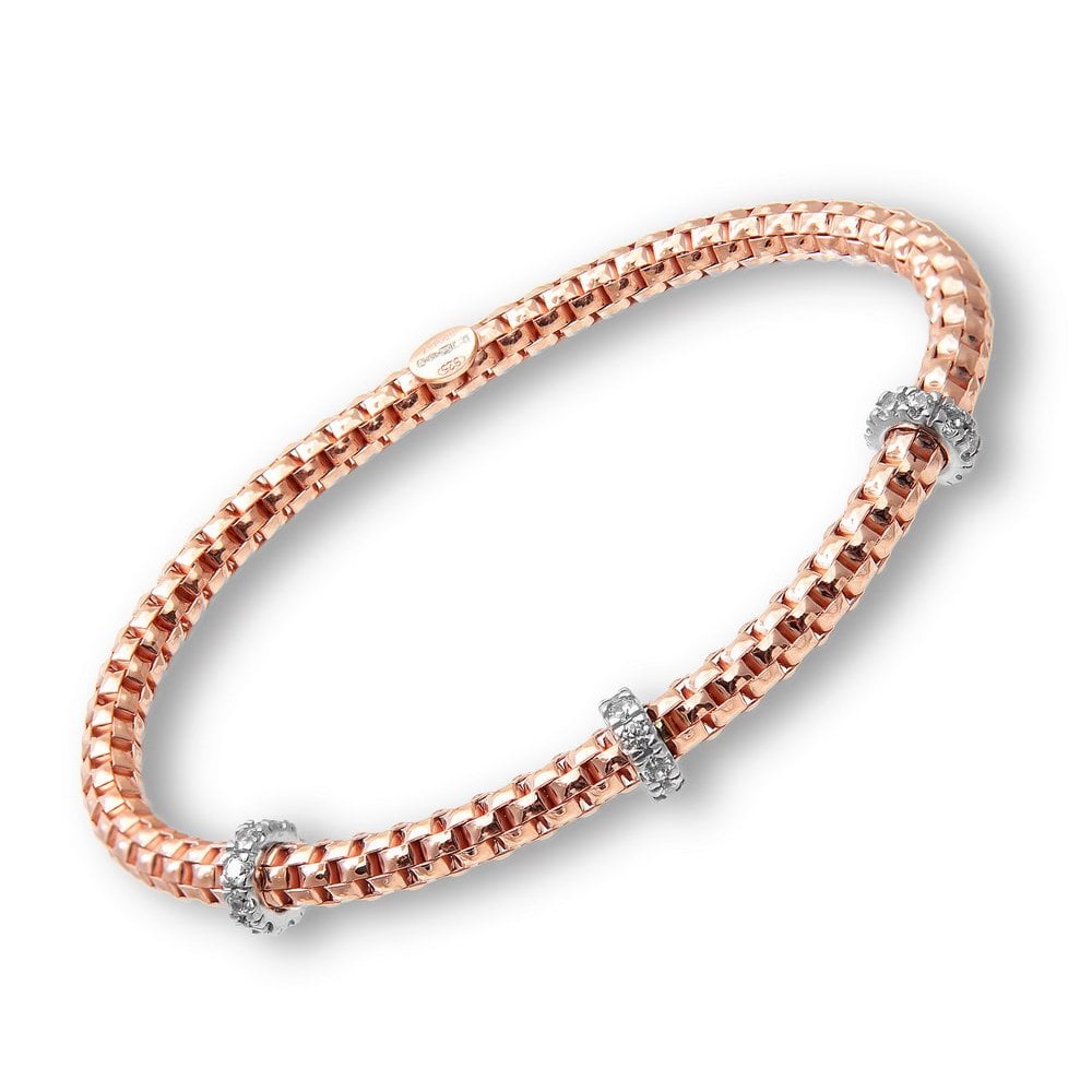 SPARKLD 925 Sterling Silver Rose Gold Plated Bracelet with Cubic Zirconia Rings, 19 cm