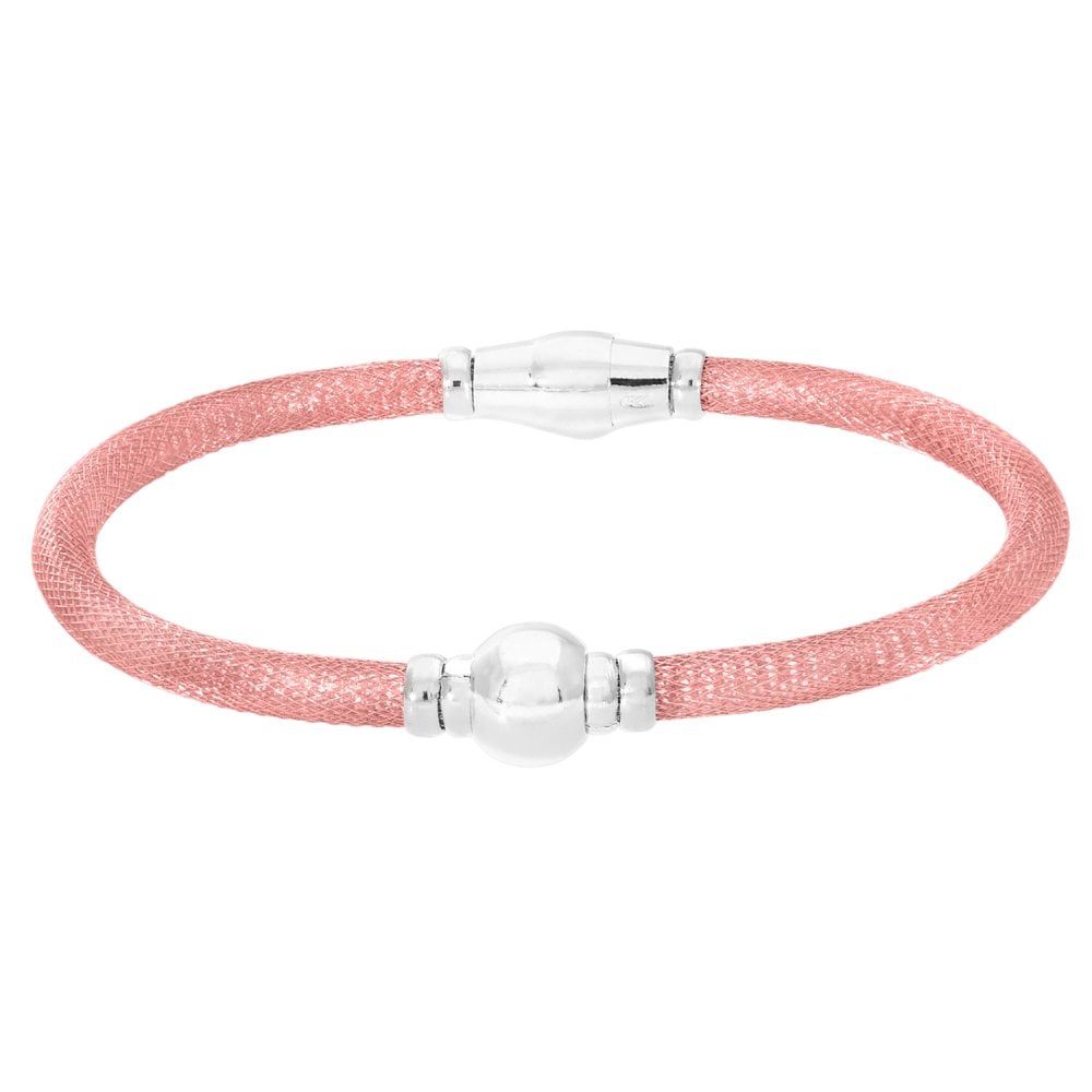 SPARKLD Rose Gold Plated Silver Mesh Snap Bracelet with Rhodium Beads