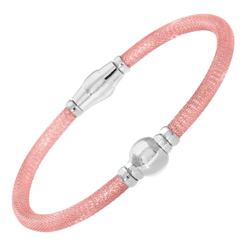 SPARKLD Rose Gold Plated Silver Mesh Snap Bracelet with Rhodium Beads