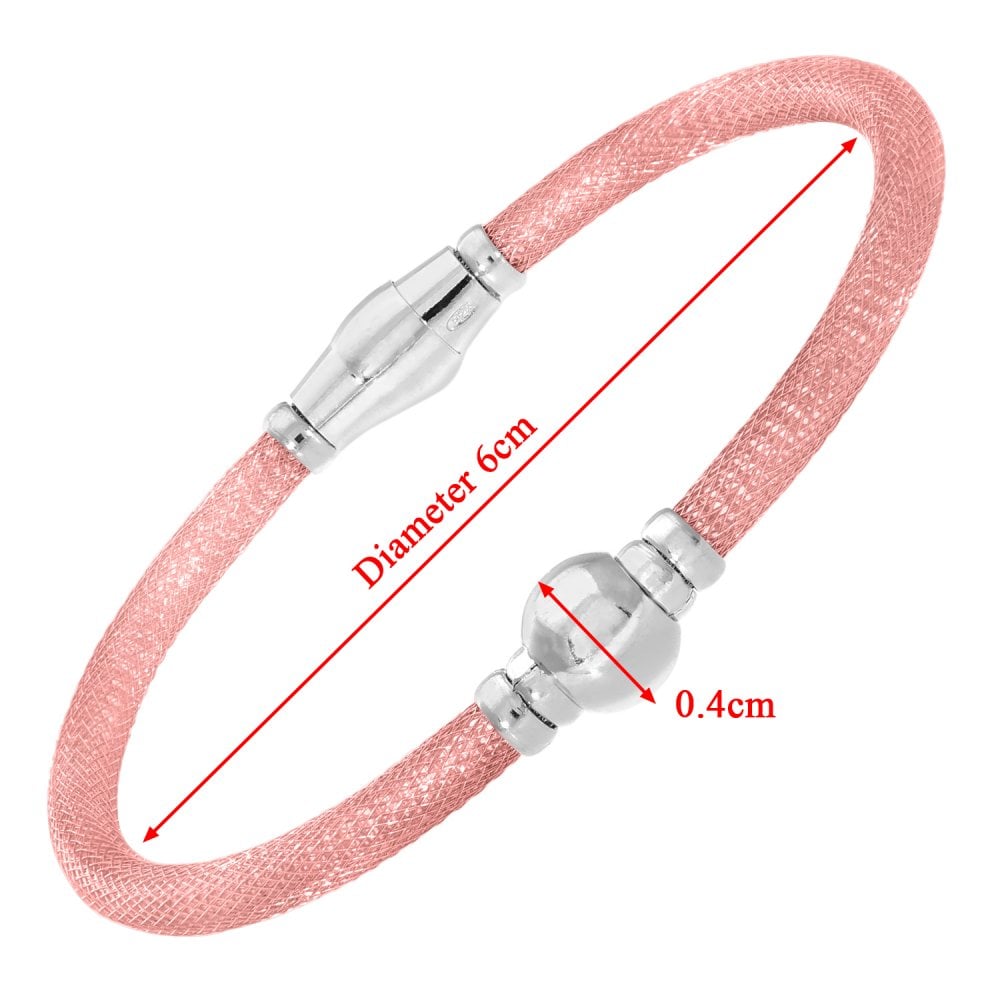 SPARKLD Rose Gold Plated Silver Mesh Snap Bracelet with Rhodium Beads