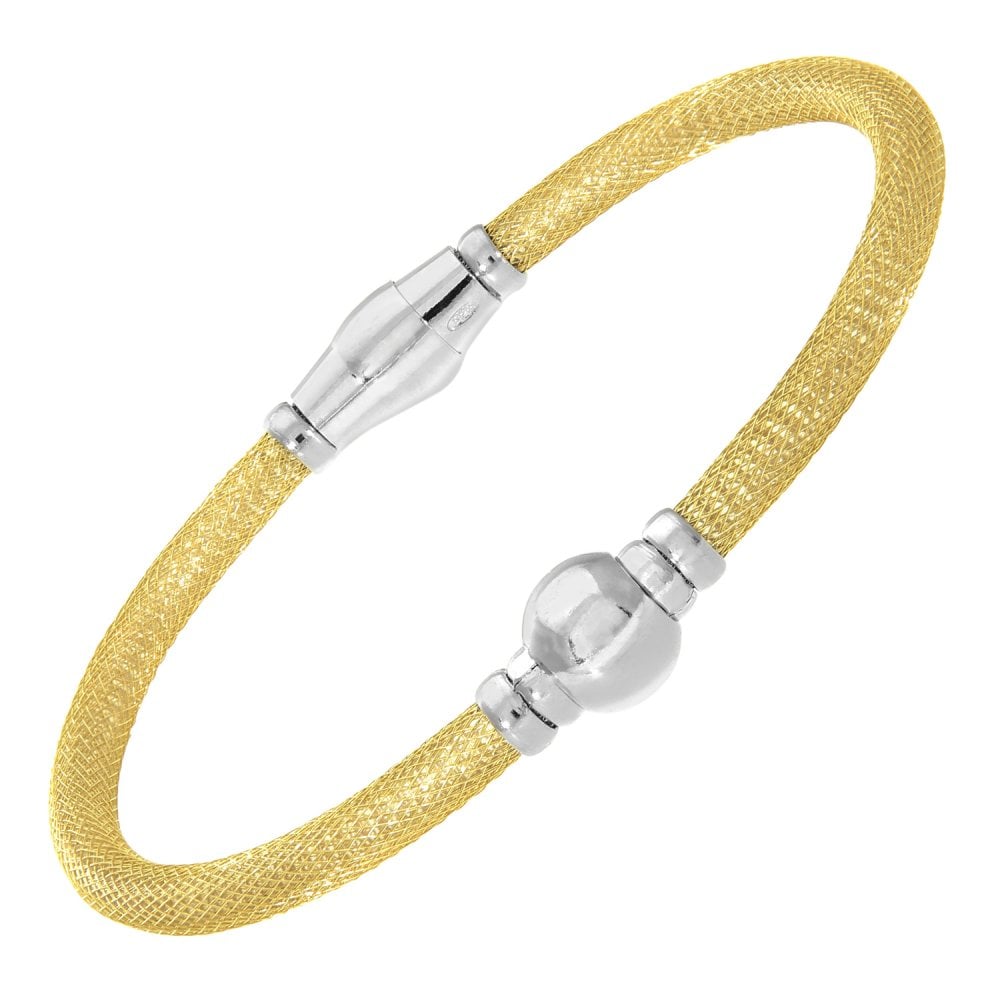 SPARKLD Yellow Gold Plated Silver Mesh Snap Bracelet with Rhodium Beads