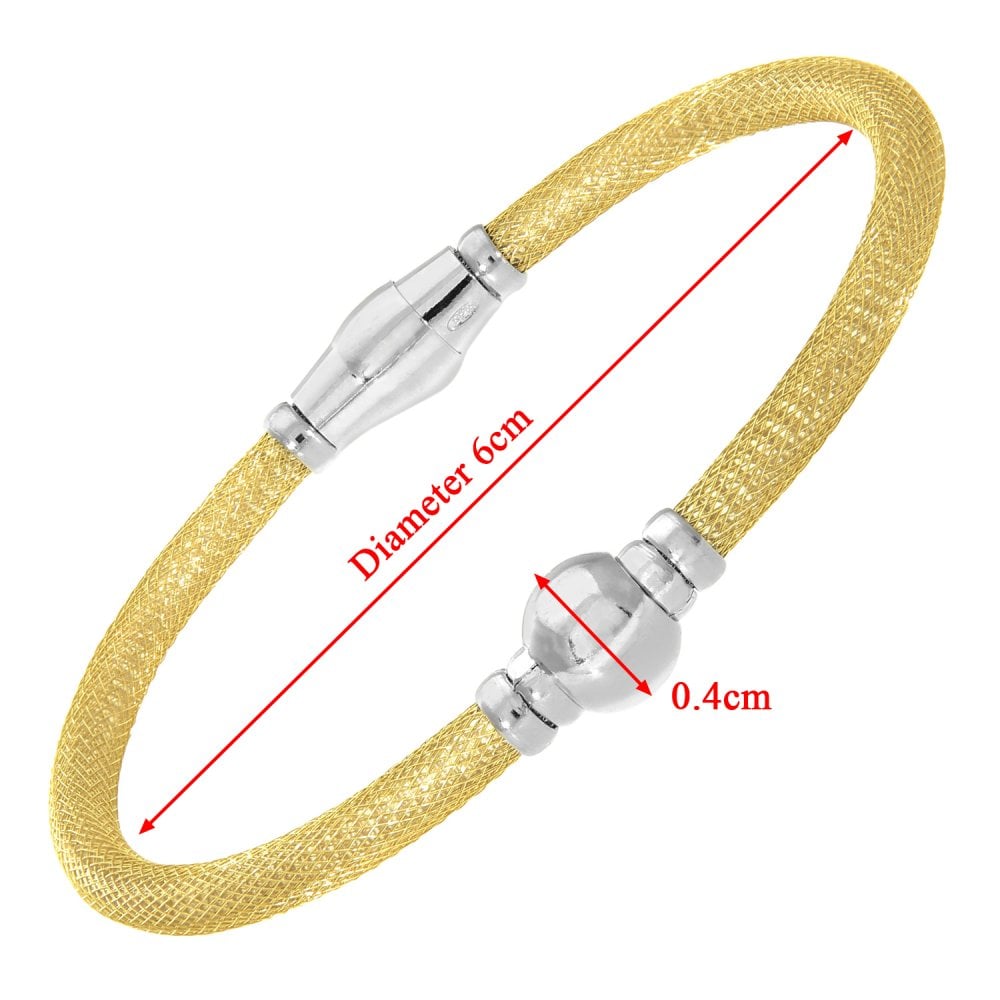 SPARKLD Yellow Gold Plated Silver Mesh Snap Bracelet with Rhodium Beads