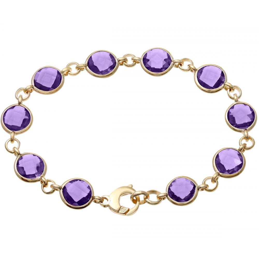 SPARKLD Gold Plated Silver Round Amethyst Stone Link Bracelet of 19.4 cm