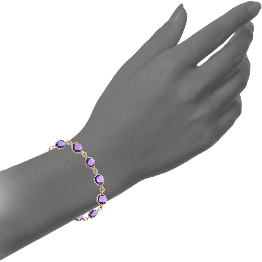 SPARKLD Gold Plated Silver Round Amethyst Stone Link Bracelet of 19.4 cm