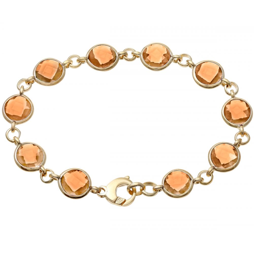 SPARKLD Gold Plated Silver Round Citrine Stone Link Bracelet of 19.4 cm