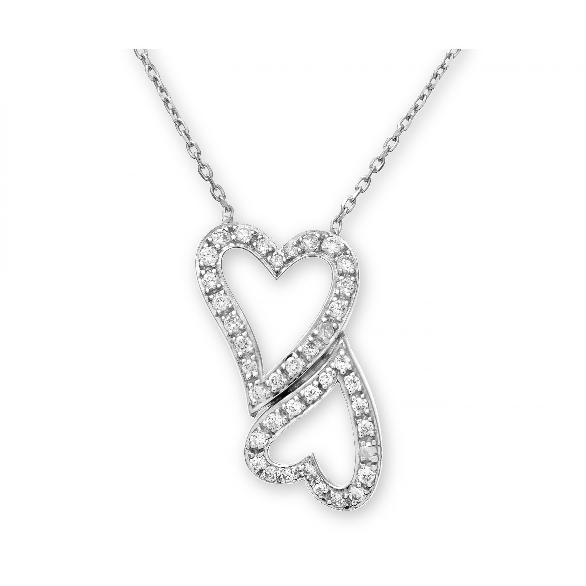 SPARKLD Sterling Silver 2Heart Cubic Zirconia Pendant and 42 cm Chain