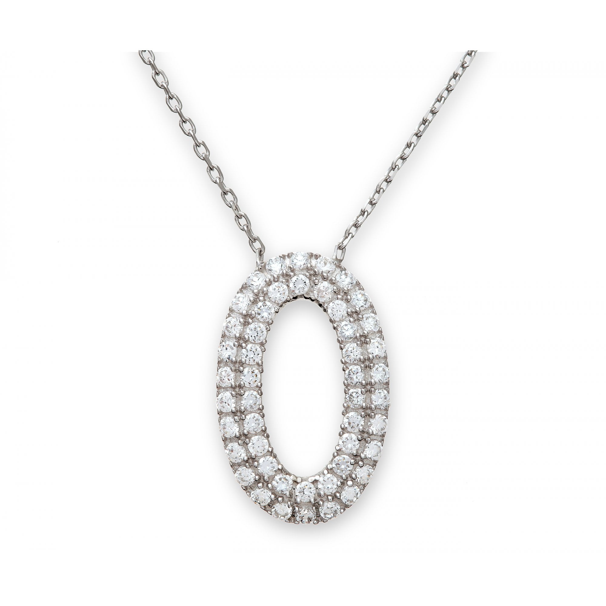 SPARKLD Sterling Silver Cubic Zirconia Oval Pendant and 42 cm Chain