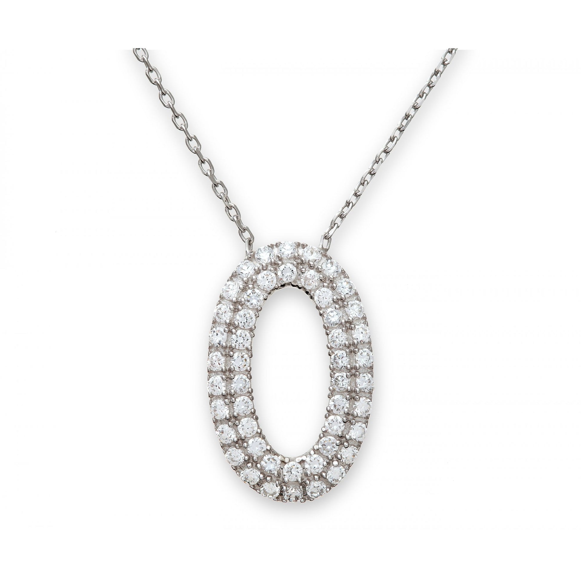 SPARKLD Sterling Silver Cubic Zirconia Oval Pendant and 42 cm Chain