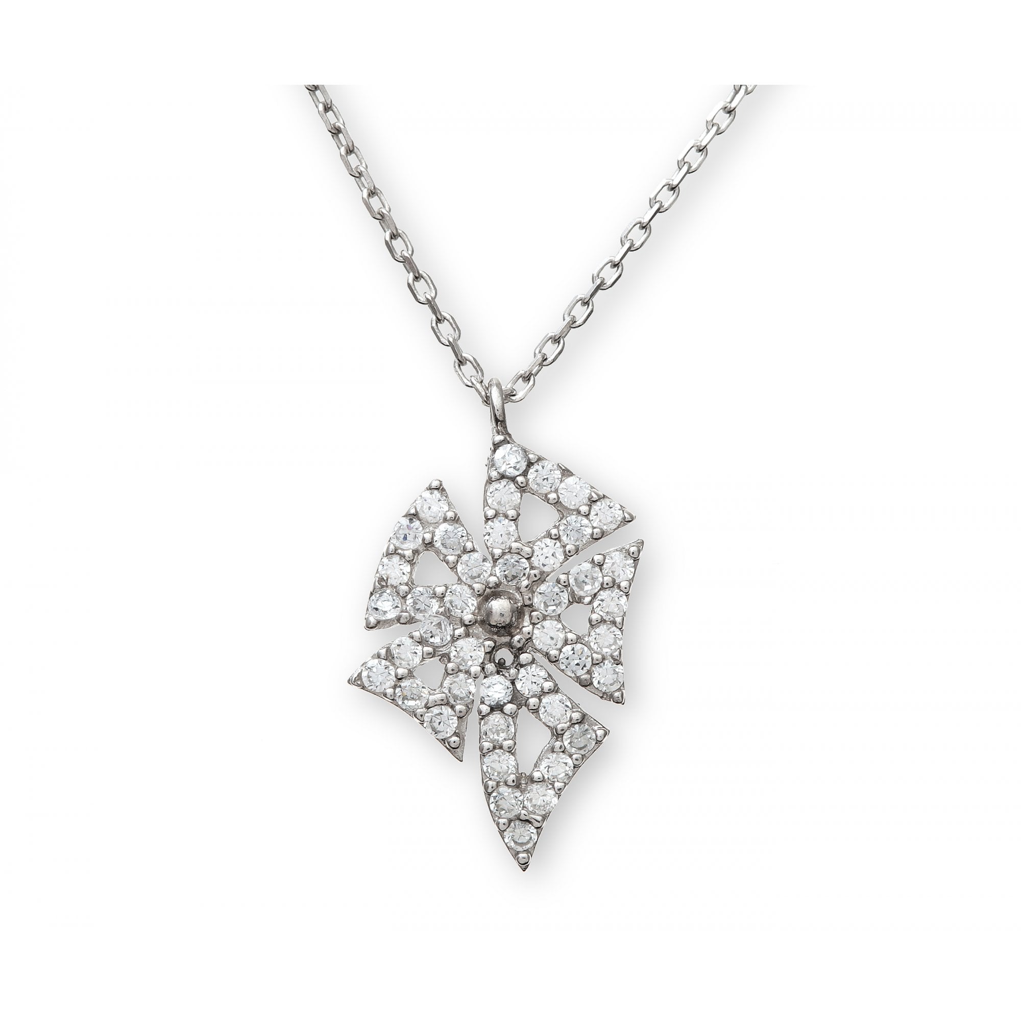 SPARKLD Sterling Silver Cubic Zirconia Petal Pendant and 42 cm Chain