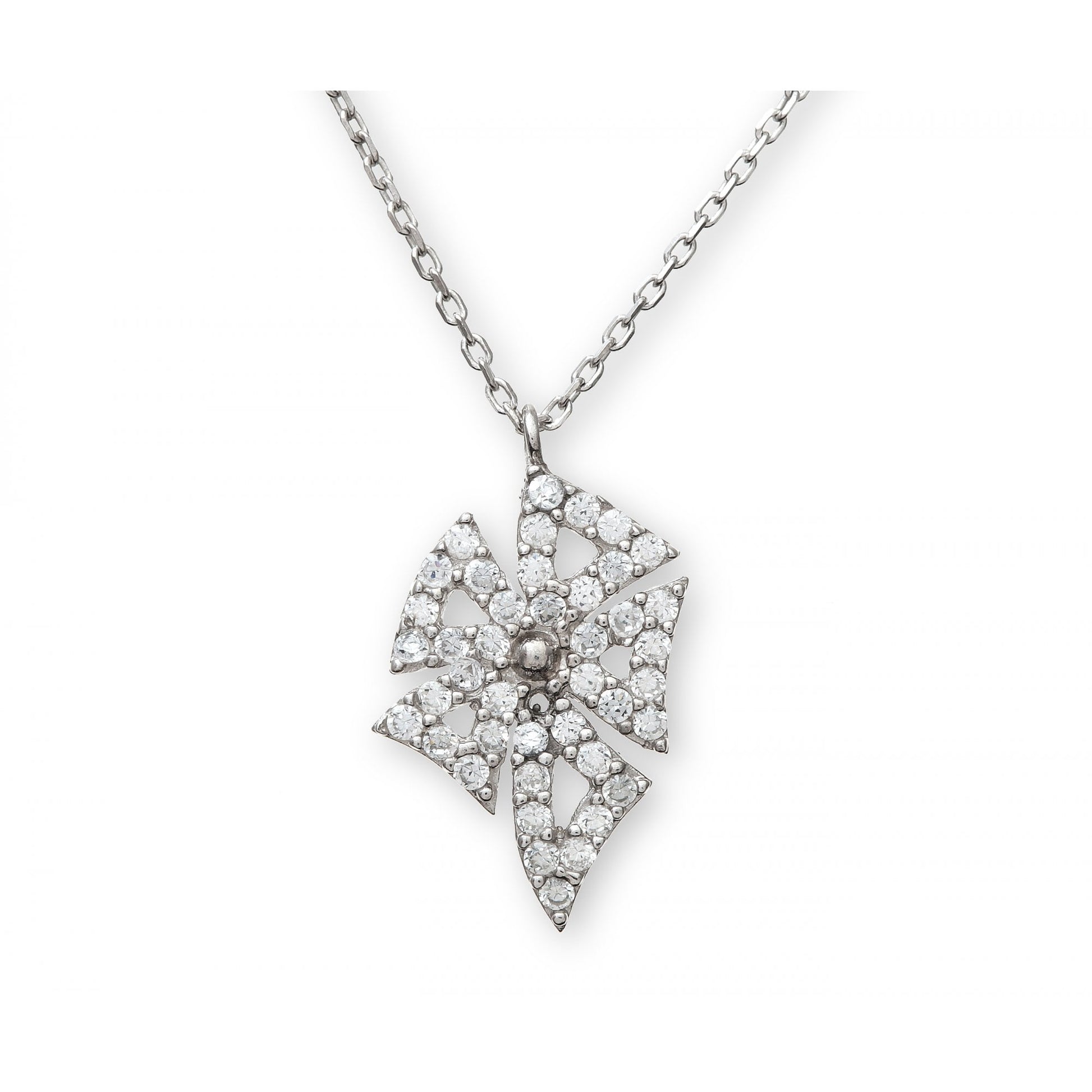 SPARKLD Sterling Silver Cubic Zirconia Petal Pendant and 42 cm Chain