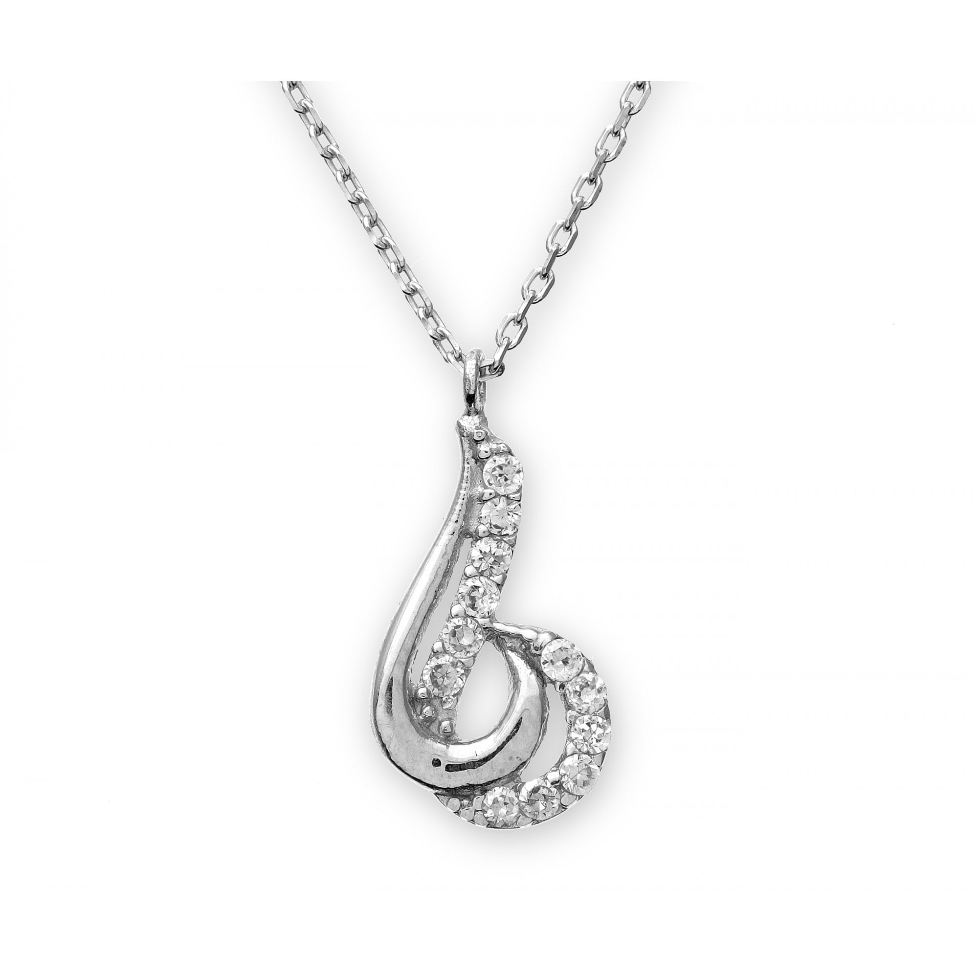 SPARKLD Sterling Silver Cubic Zirconia Twirl Pendant and 42 cm Chain