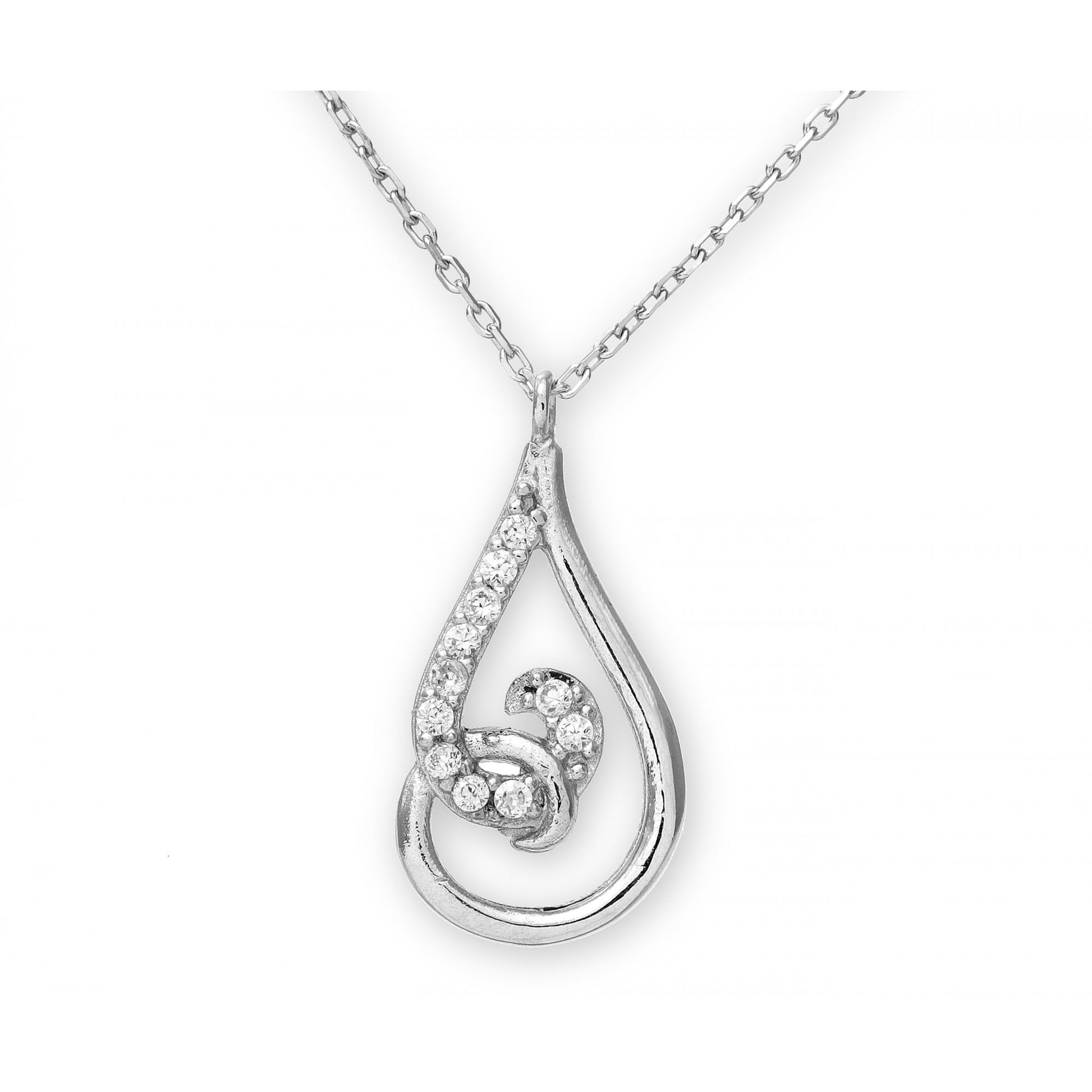 SPARKLD Sterling Silver Teardrop Swirl Cubic Zirconia Pendant and 42 cm Chain