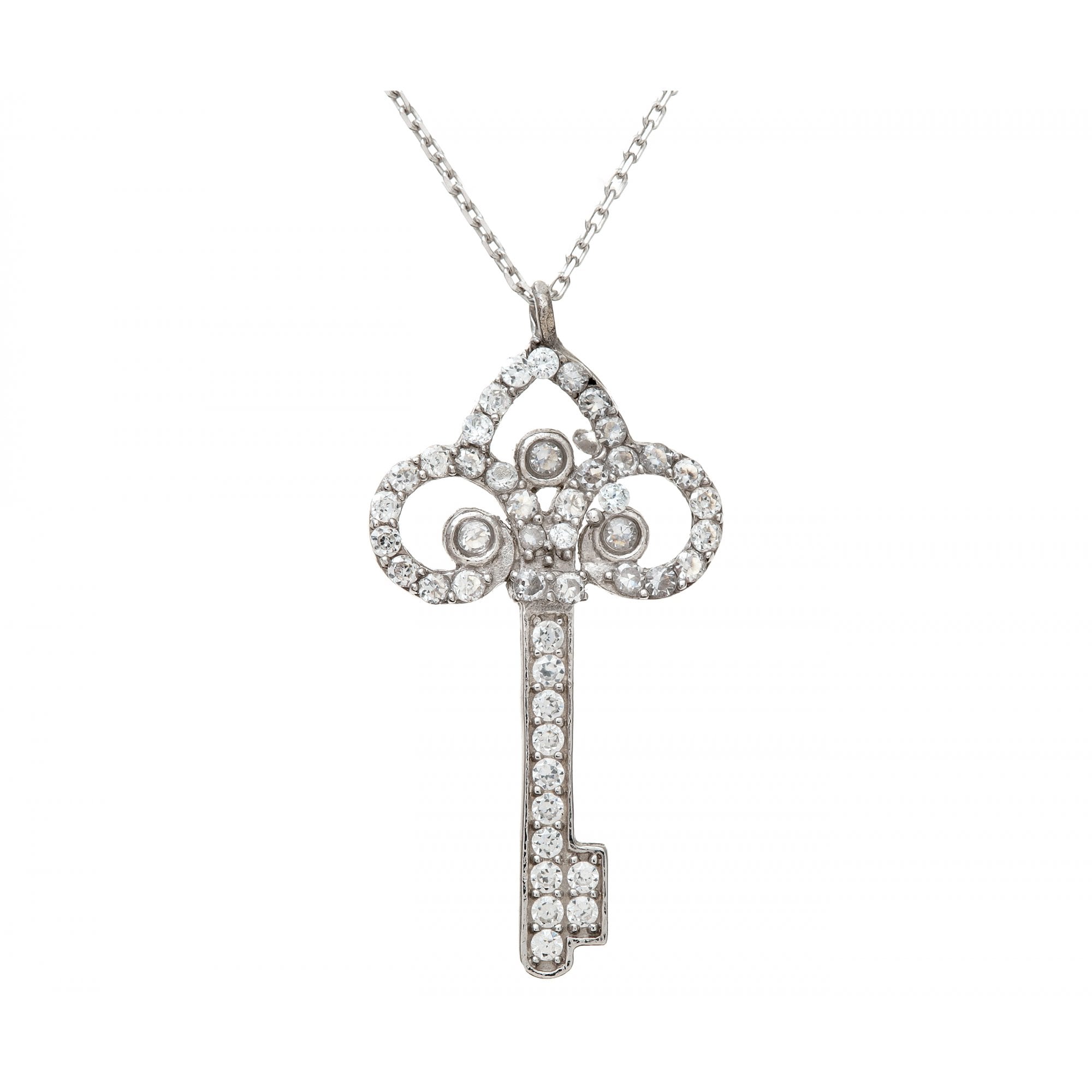 SPARKLD Sterling Silver Cubic Zirconia Key Pendant and 42 cm Chain