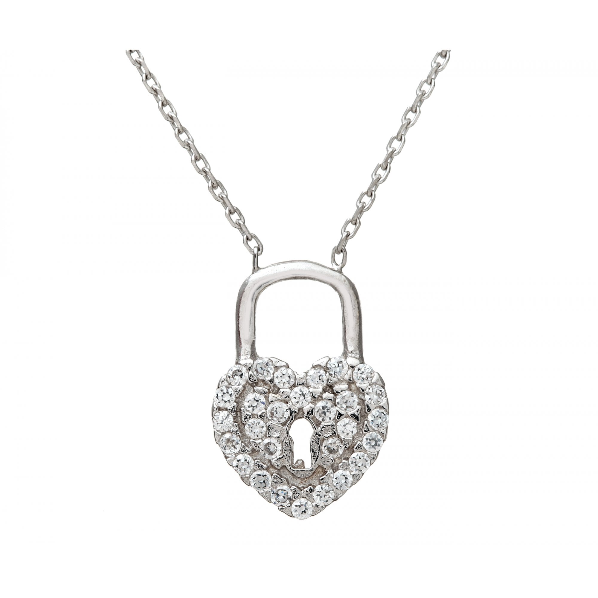 SPARKLD Sterling Silver Cubic Zirconia Heart Lock Pendant and 42 cm Chain
