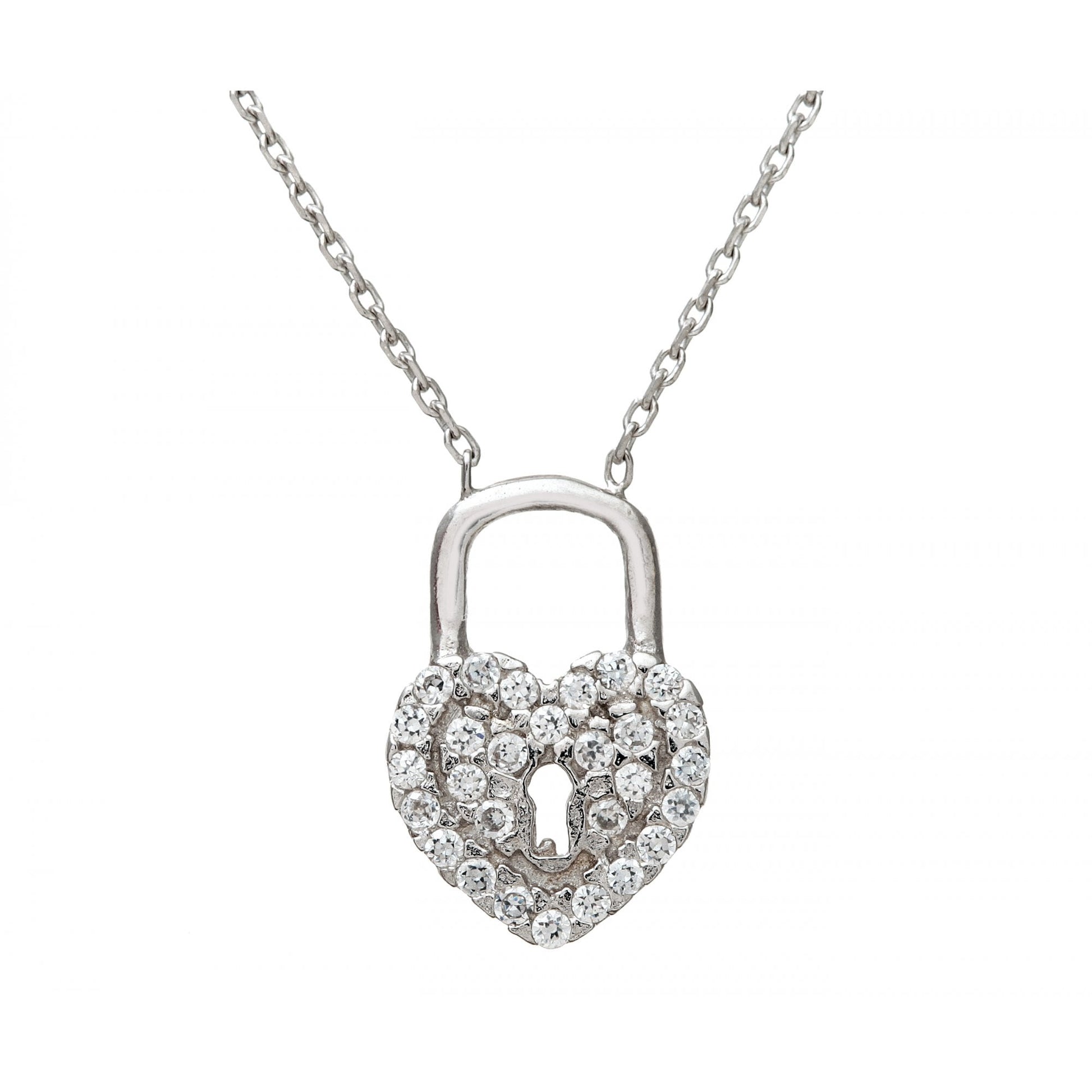 SPARKLD Sterling Silver Cubic Zirconia Heart Lock Pendant and 42 cm Chain
