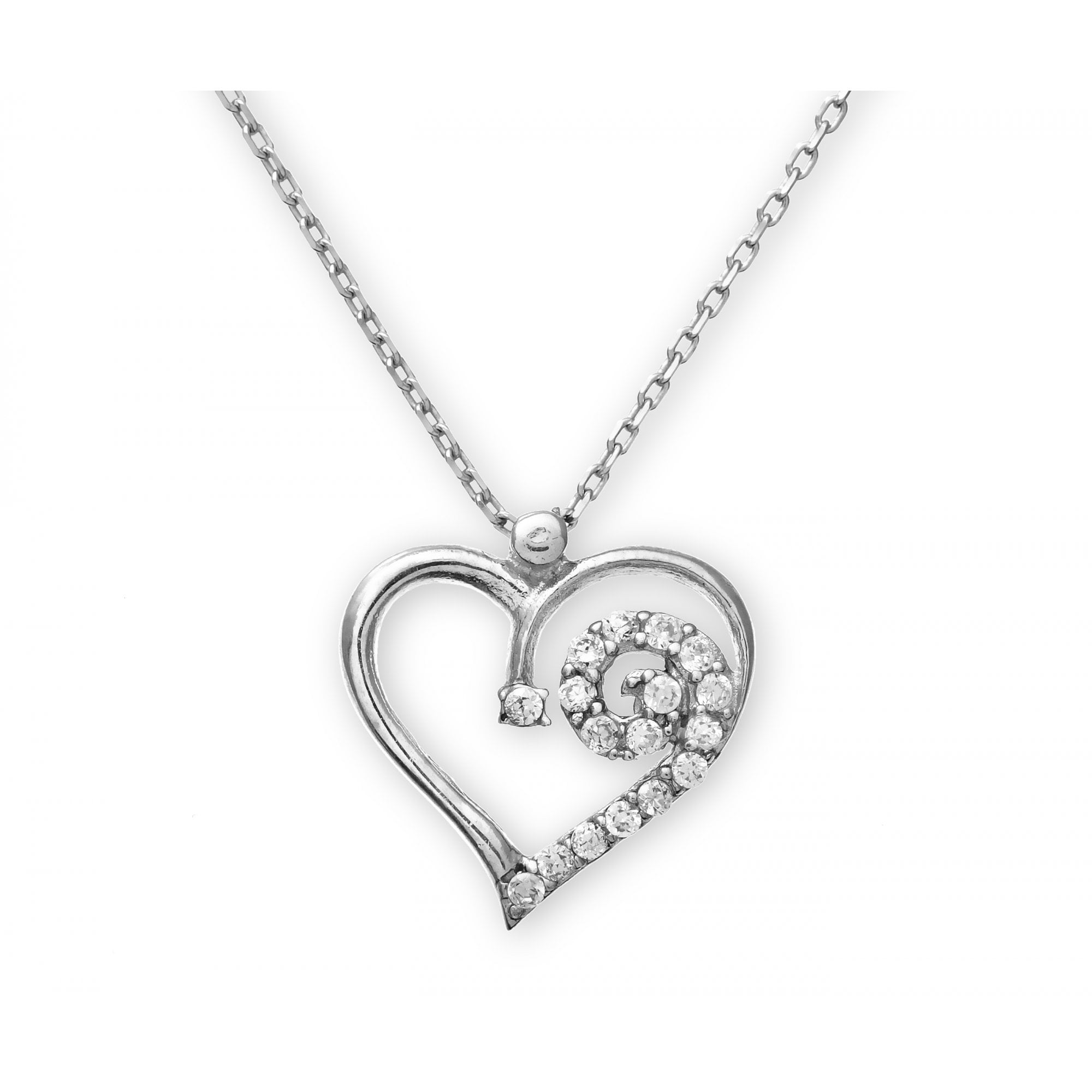 SPARKLD Sterling Silver Cubic Zirconia Heart Swirl Pendant and 42 cm Chain
