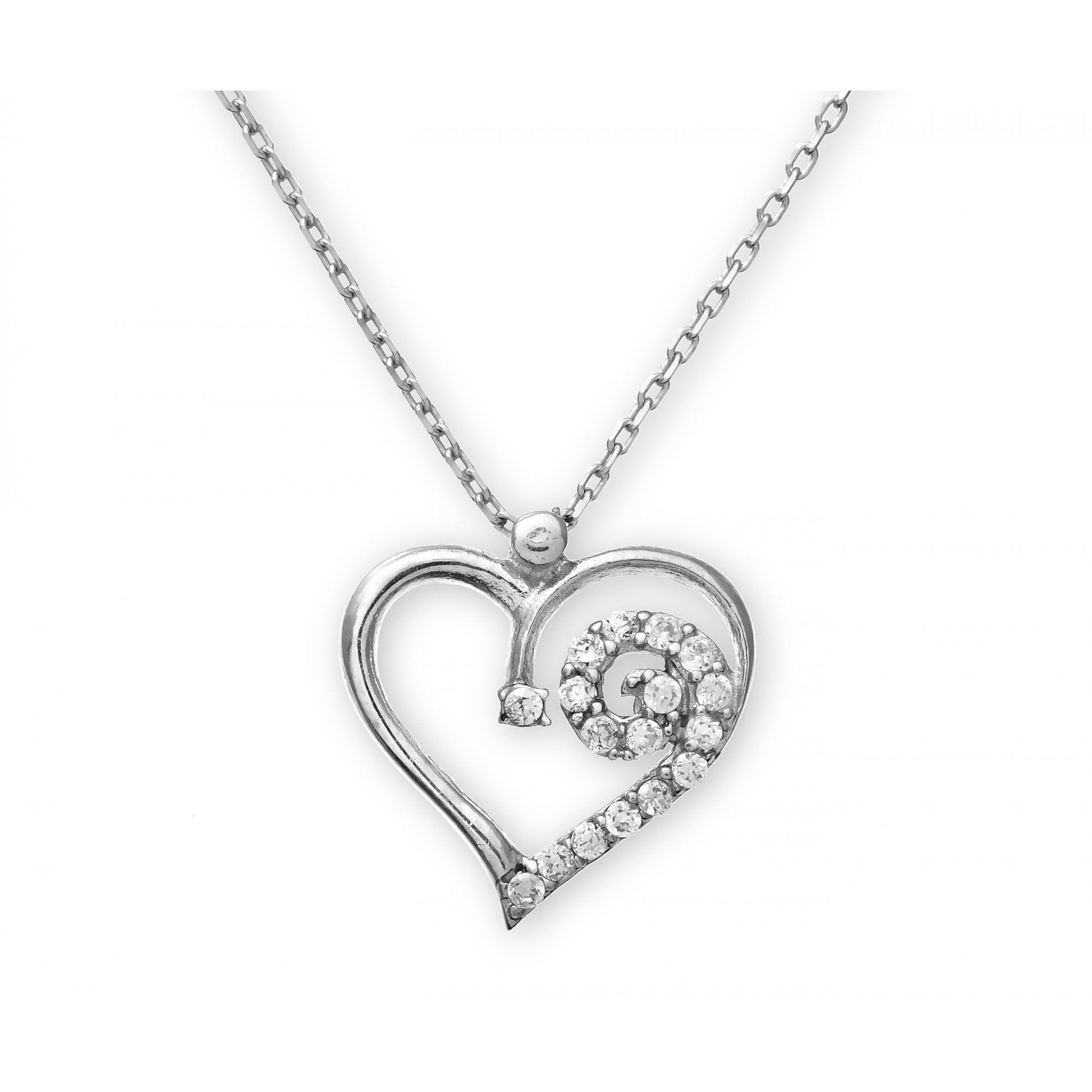 SPARKLD Sterling Silver Cubic Zirconia Heart Swirl Pendant and 42 cm Chain