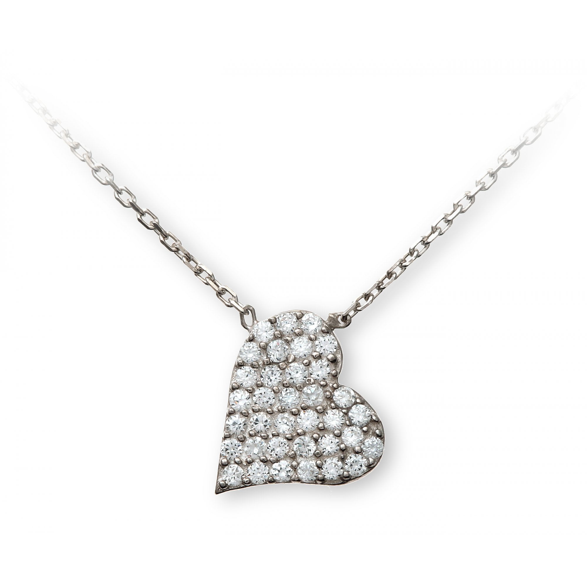 SPARKLD Sterling Silver MiniHeart Cubic Zirconia Pendant and 42 cm Chain