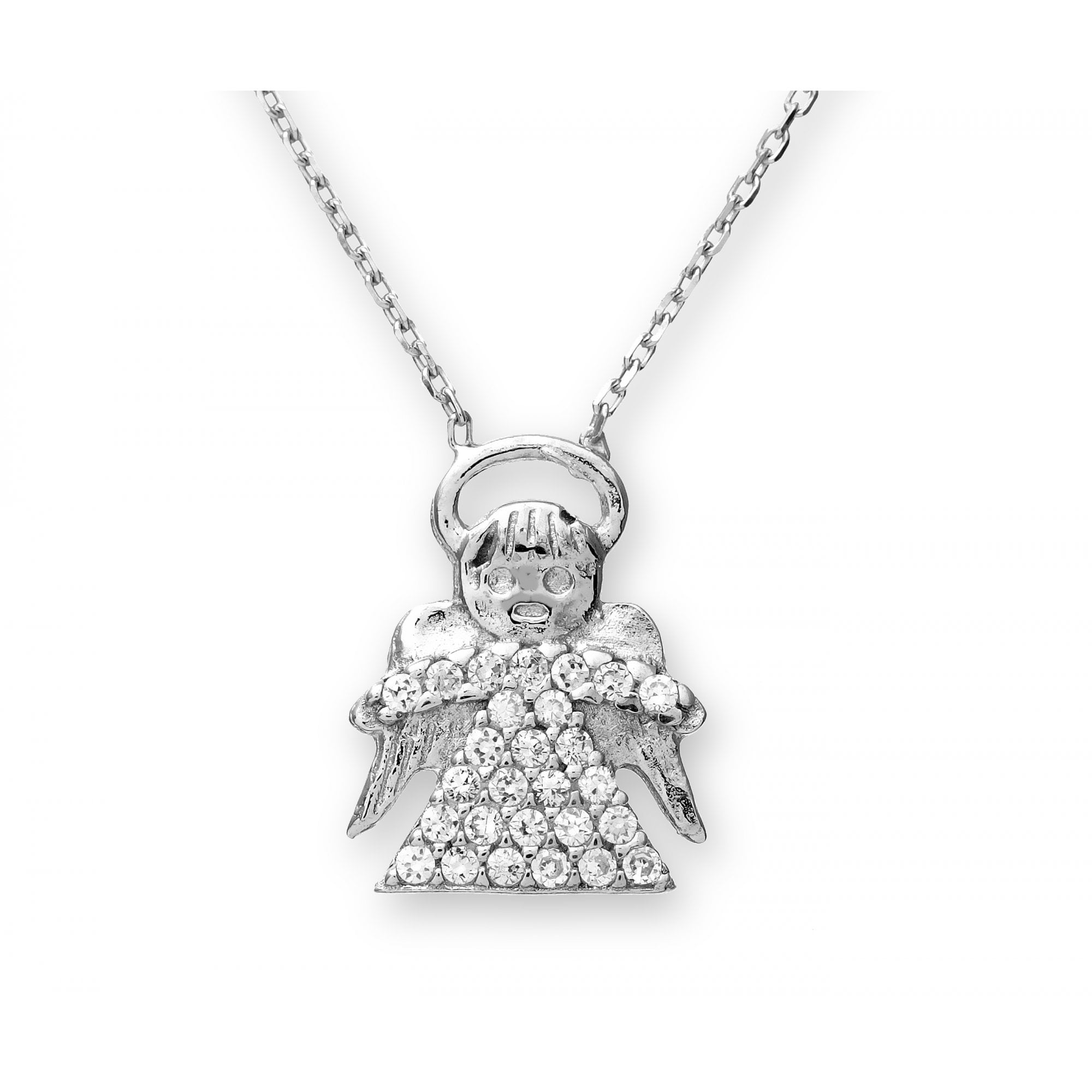 SPARKLD Sterling Silver Cubic Zirconia Angel Pendant and 42 cm Chain