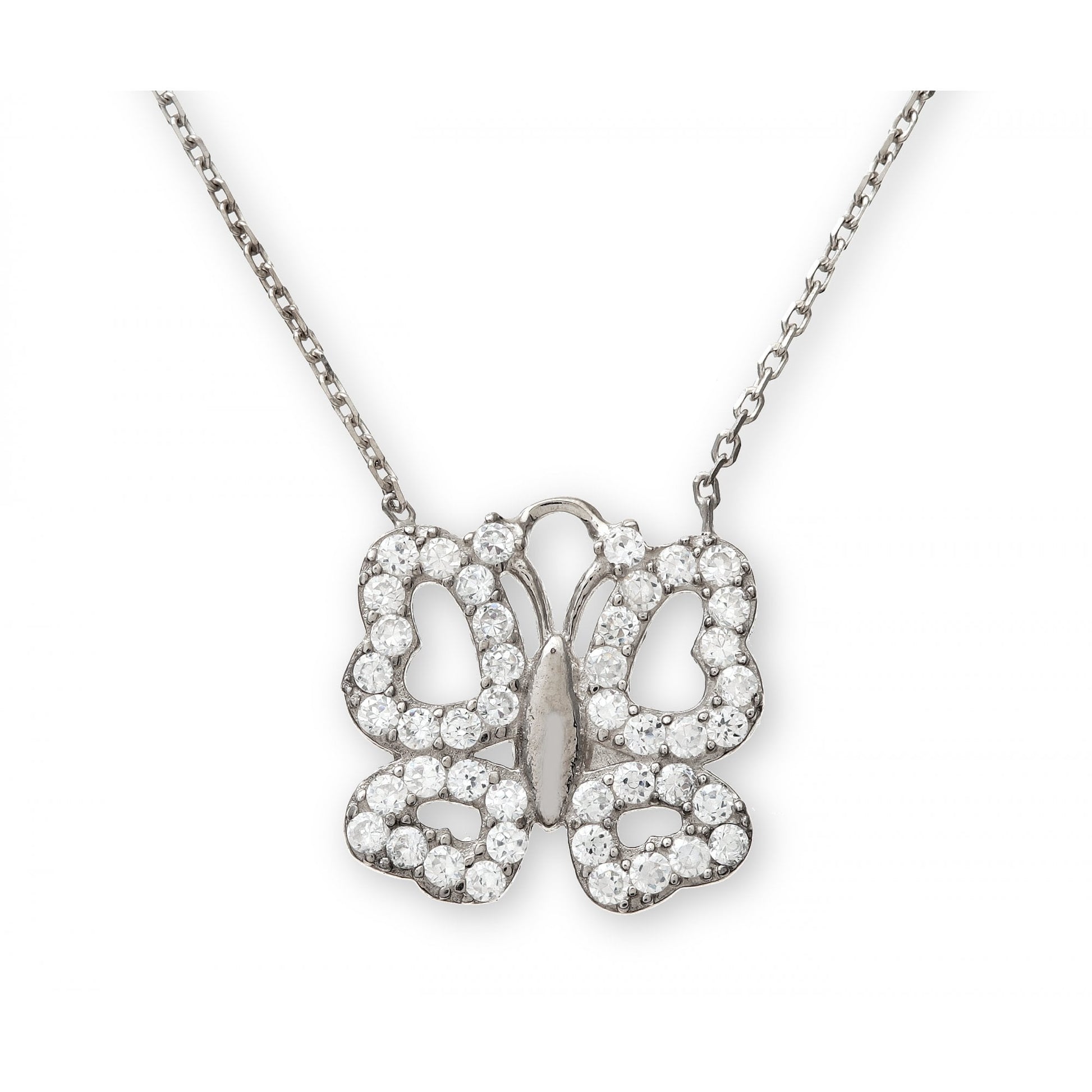 SPARKLD Sterling Silver Cubic Zirconia Butterfly Pendant and 42 cm Chain