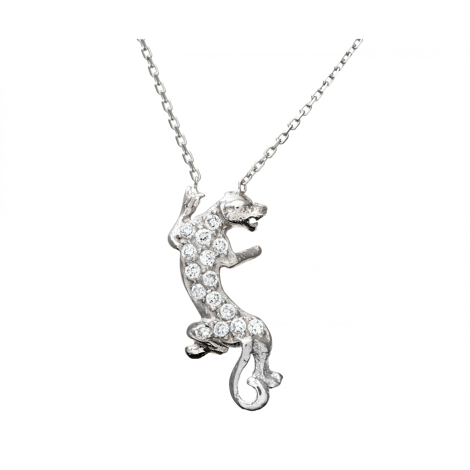SPARKLD Sterling Silver Cubic Zirconia Lizard Pendant and 42 cm Chain