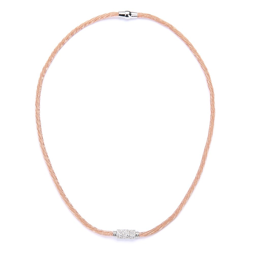 SPARKLD Glamour ofUs Rose Gold Plated Silver Soft Mesh Necklace with Cubic Zirconia Rings of Length 43.2 cm