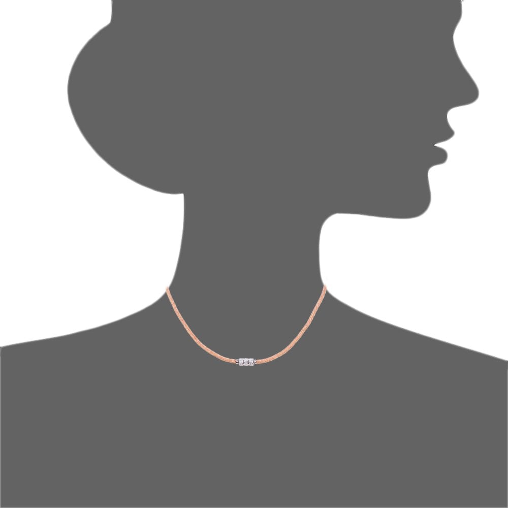 SPARKLD Glamour ofUs Rose Gold Plated Silver Soft Mesh Necklace with Cubic Zirconia Rings of Length 43.2 cm