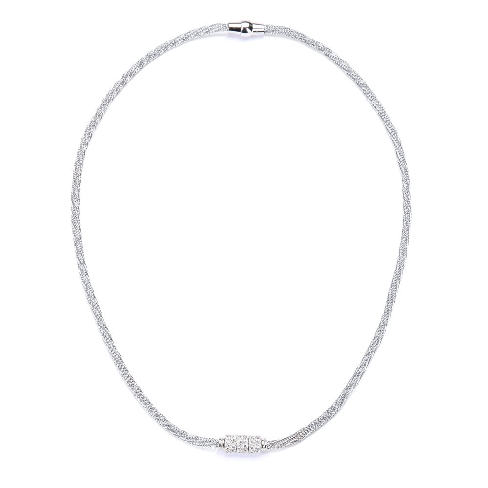 SPARKLD Glamour ofUs Rhodium Plated Silver Soft Mesh Necklace with Cubic Zirconia Rings of Length 43.2 cm