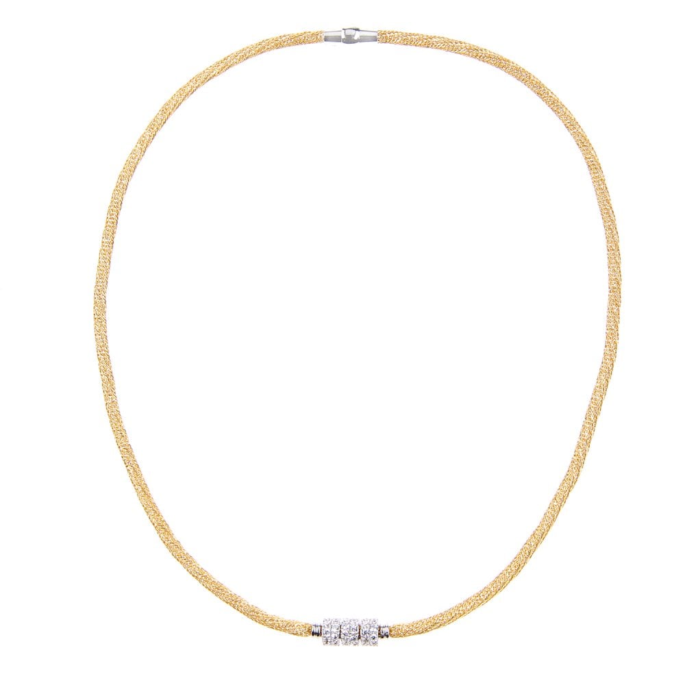 SPARKLD Glamour ofUs Yellow Gold Plated Silver Soft Mesh Necklace with Cubic Zirconia Rings of Length 43.2 cm