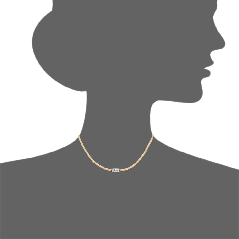 SPARKLD Glamour ofUs Yellow Gold Plated Silver Soft Mesh Necklace with Cubic Zirconia Rings of Length 43.2 cm