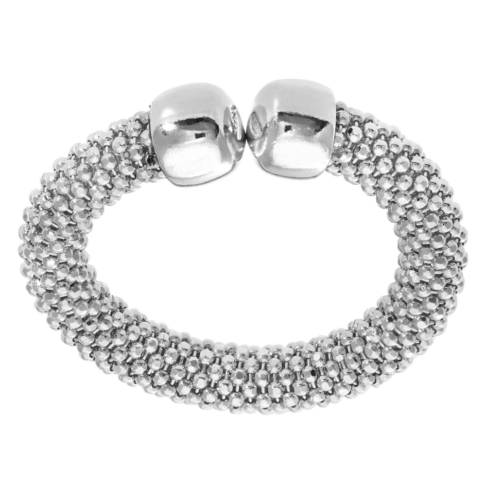 SPARKLD Rhodium Plated Silver Cuff Design Mesh Ring