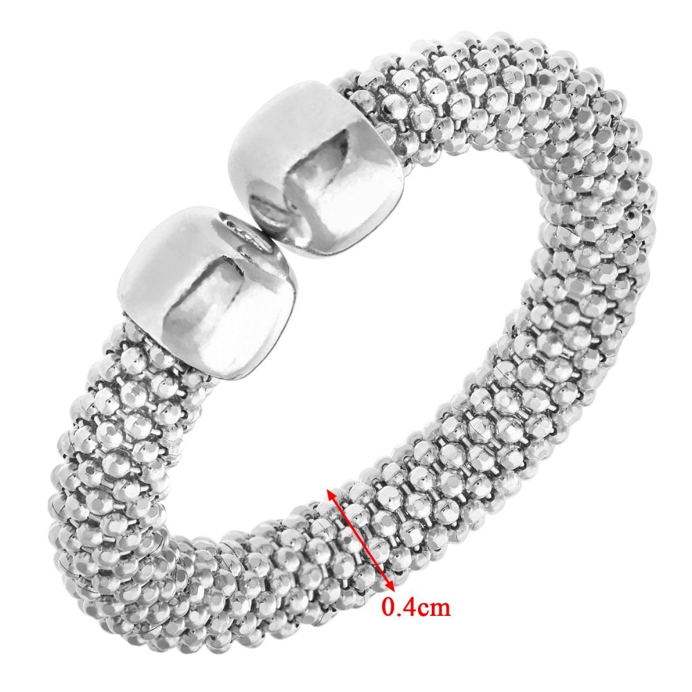 SPARKLD Rhodium Plated Silver Cuff Design Mesh Ring