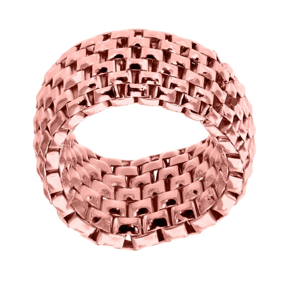 SPARKLD Rose Gold Plated Silver Stretch Mesh Ring