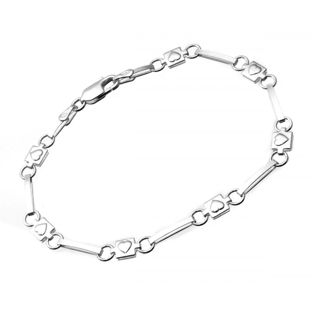 SPARKLD Heart Link Sterling Silver Bracelet of 18.4 cm