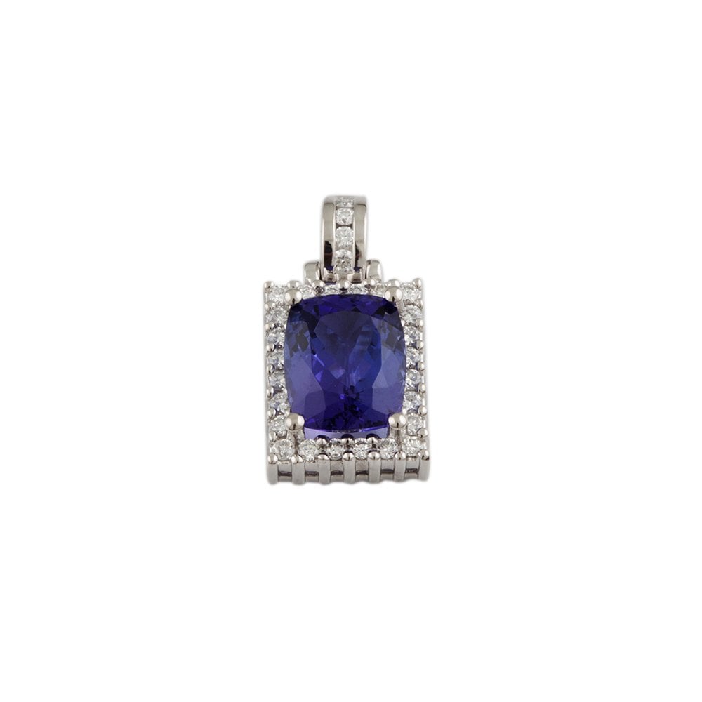 9ct White Gold 0.39ct Round Brilliant Cut Diamond and 3.54ct Tanzanite Cluster Pendant