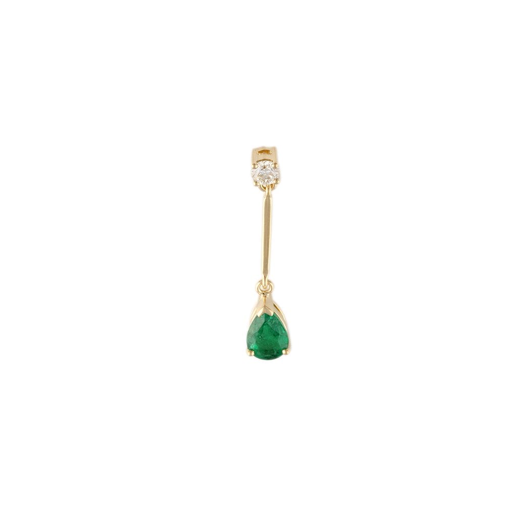 9ct Yellow Gold 0.23ct Round Brilliant Cut Diamond and 1.15ct Pear Shape Emerald Cluster Pendant
