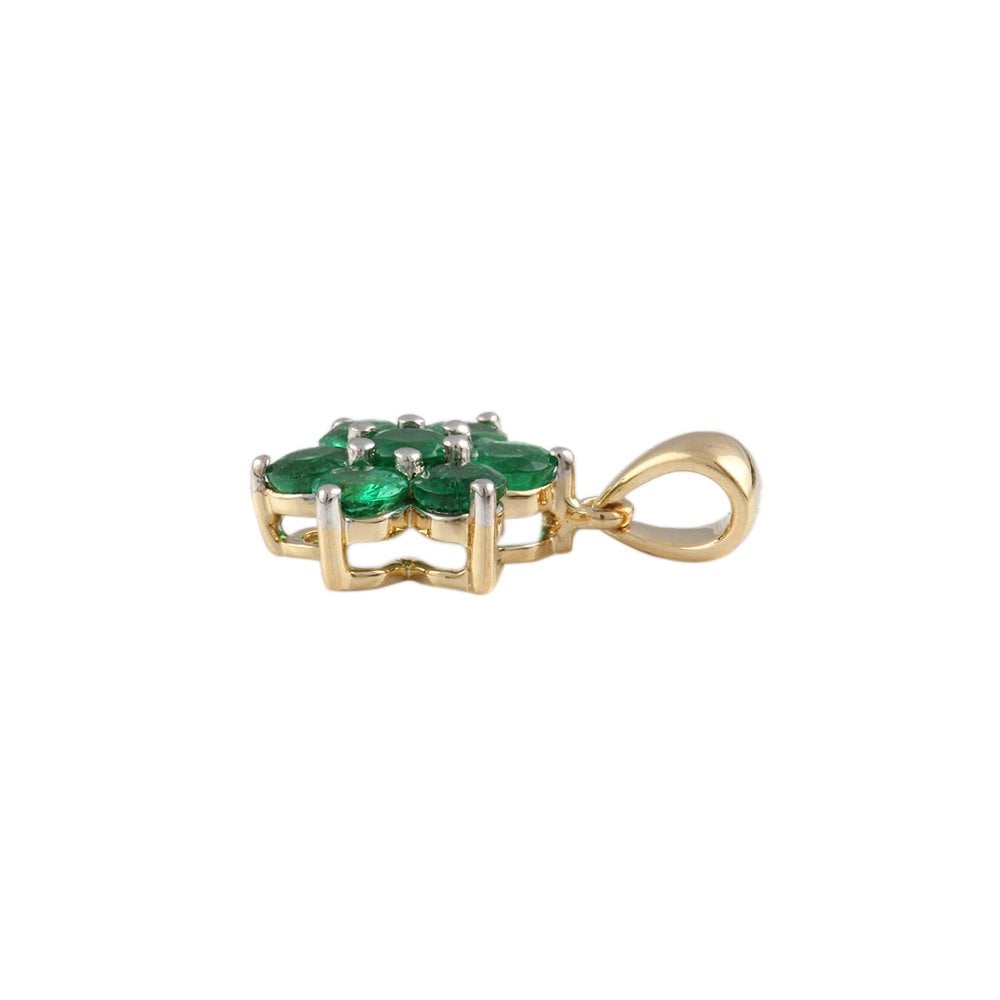 9ct Yellow Gold 1.24ct Round Emeralds Cluster Pendant