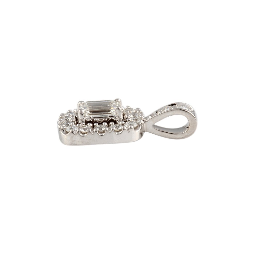 9ct White Gold 0.40ct Round Brilliant and 0.50ct Emerald Cut Diamonds Cluster Pendant