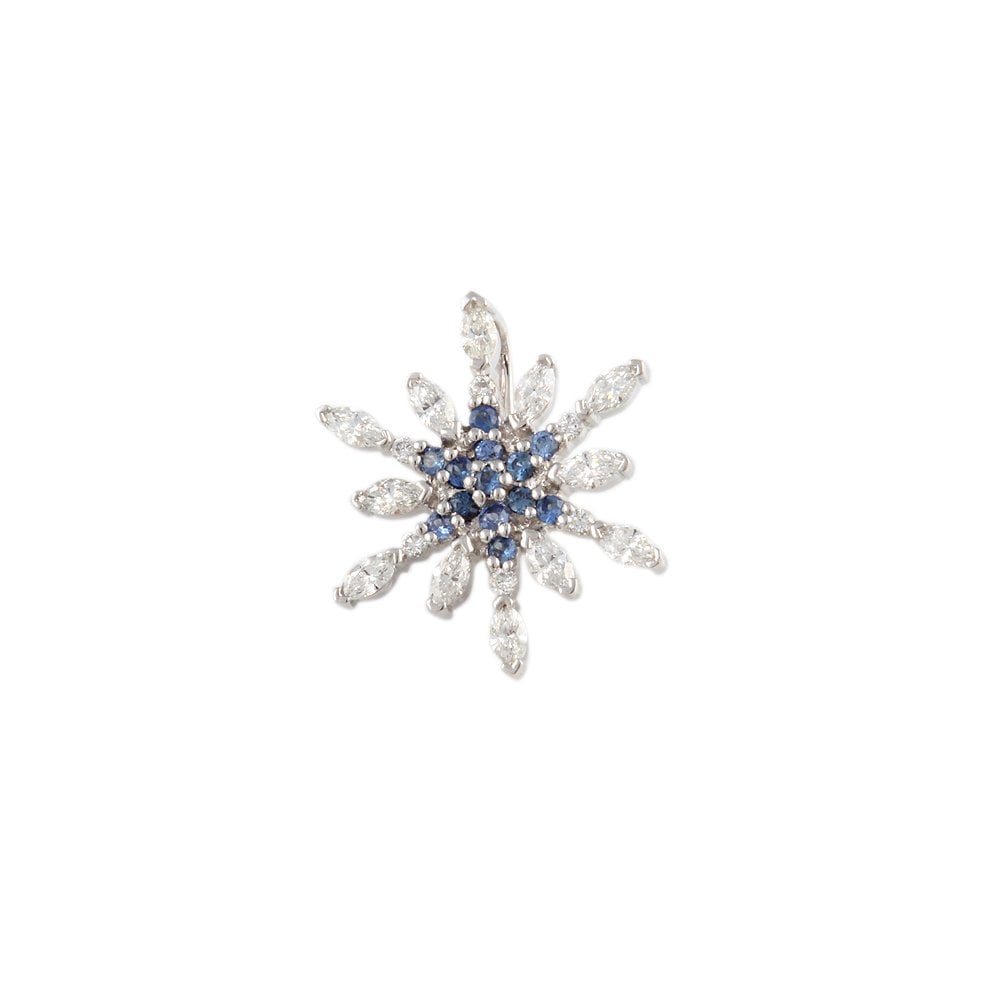 9ct White Gold 0.03ct Round Brilliant, 0.24ct Marquise Cut Diamonds and 0.09ct Round Blue Sapphire Cluster Pendant