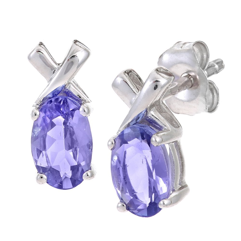 SPARKLD 9ct White Gold Tanzanite Kiss Earrings