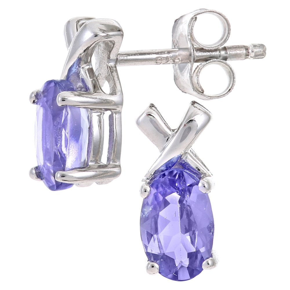 SPARKLD 9ct White Gold Tanzanite Kiss Earrings