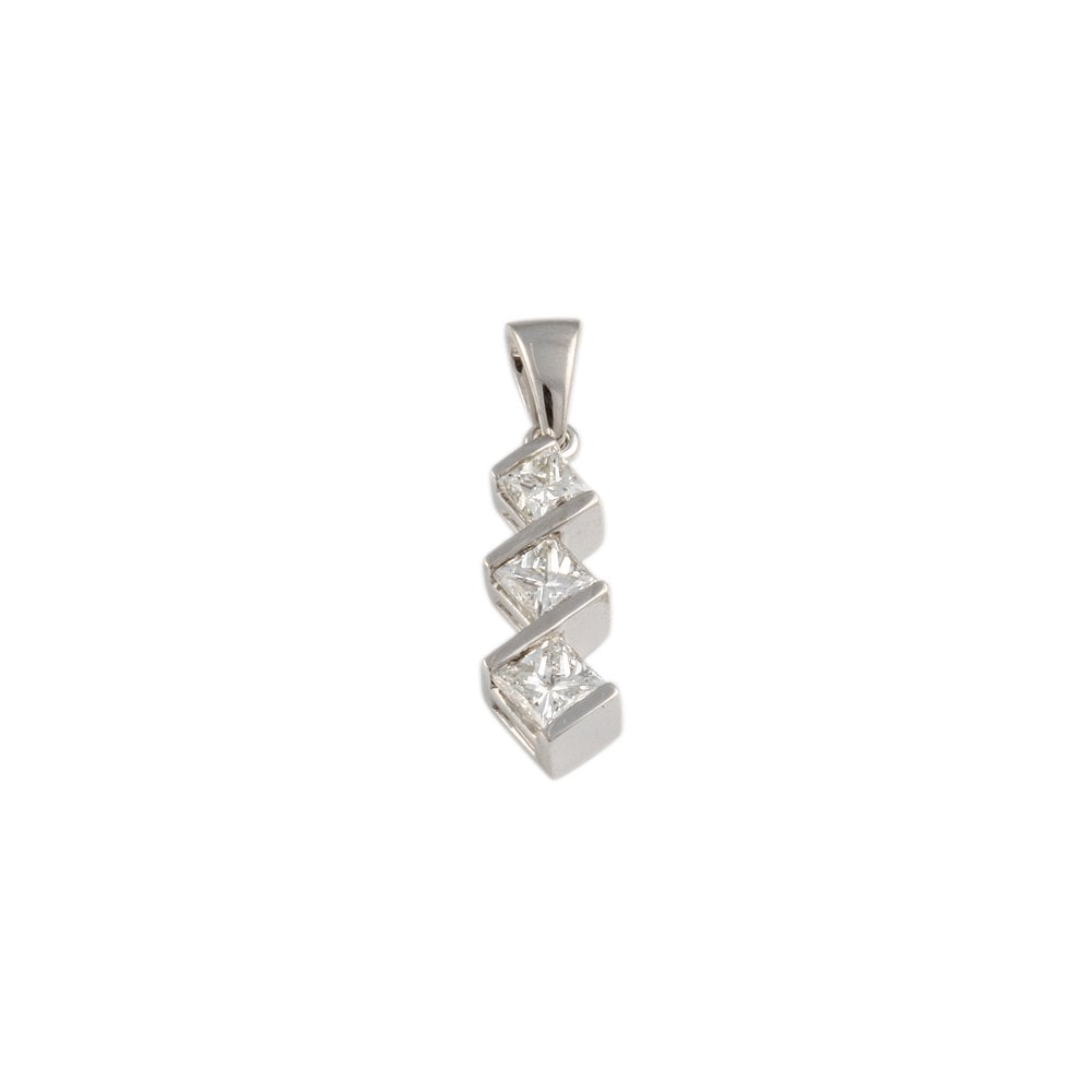 9ct White Gold 0.73ct Princess Cut Diamonds Three Stone Pendant