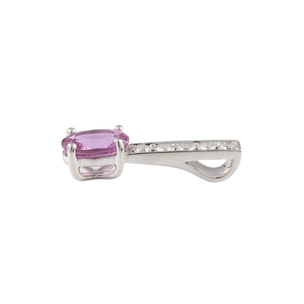 9ct White Gold 0.16ct Round Brilliant Cut Diamond and 1.28ct Oval Pink Sapphire Drop Pendant