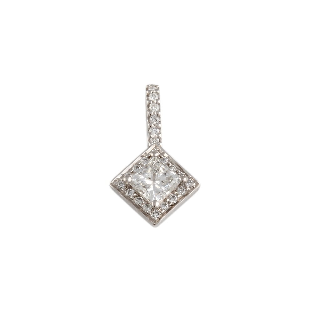 9ct White Gold 0.11ct Round Brilliant Cut and 0.46ct Princess Cut Diamonds Cluster Pendant
