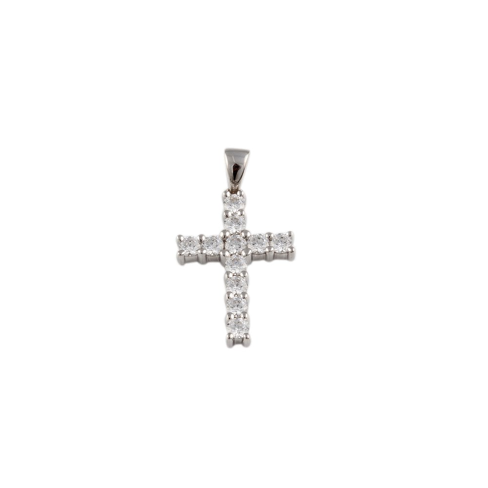 9ct White Gold 0.99ct Round Brilliant Cut Diamonds Cross Pendant