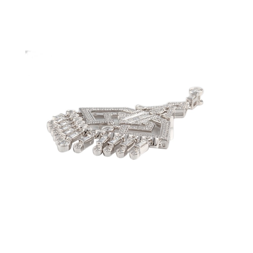 9ct White Gold 1.86ct Round Brilliant and 0.86ct Baguette Cut Diamonds Drop Pendant
